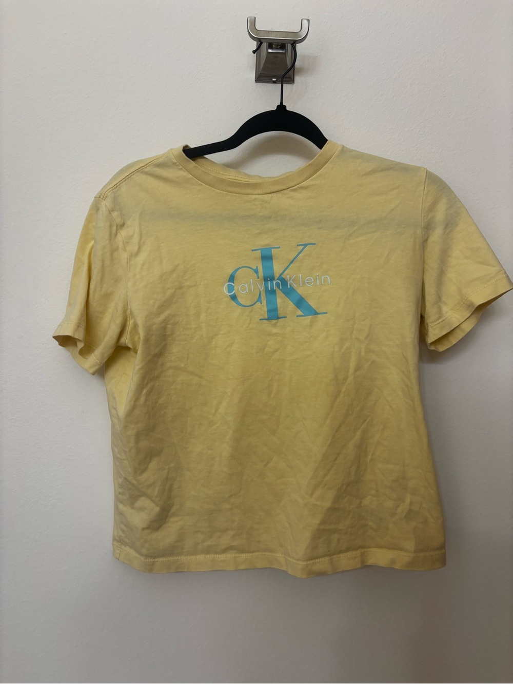 Calvin Klein Pale Yellow Short-Sleeve Baby Tee with Light Blue CK Logo
